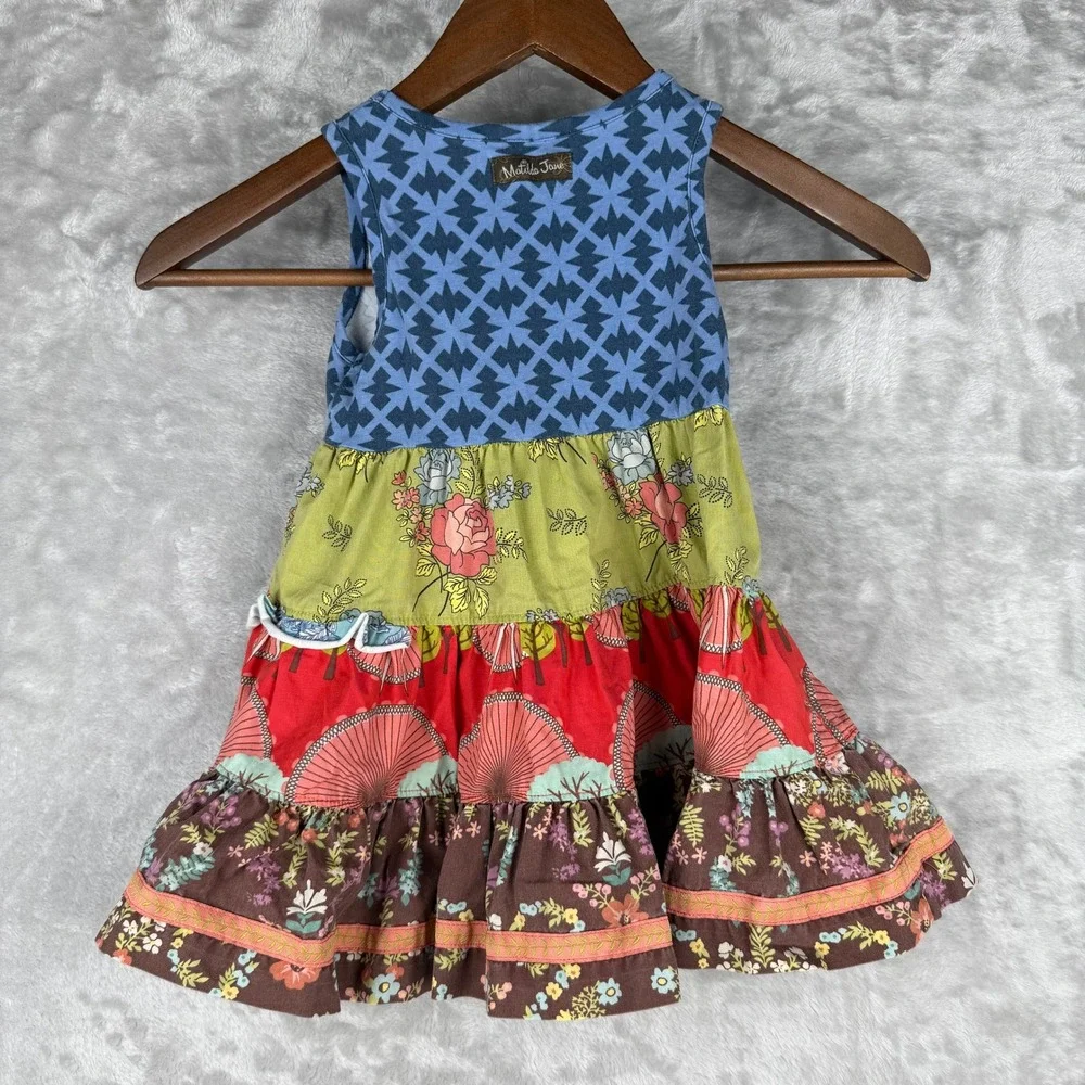 Matilda Jane Girls 18 Months Tiered Ruffle Dress Blue Floral‎ Fan Print